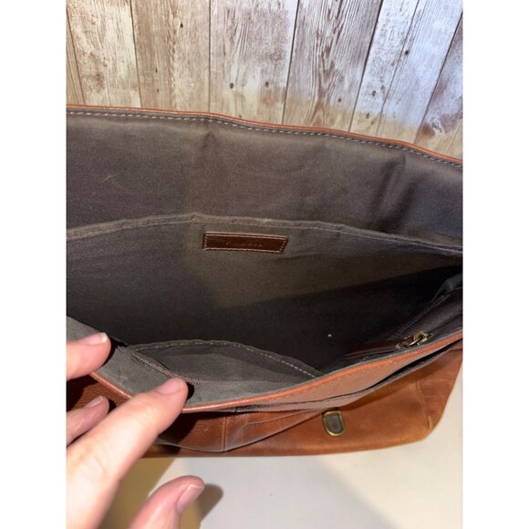 Men's Fossil Brown Leather Satchel Messenger Computer Laptop Bag Buckle Closure - Picture 10 of 16